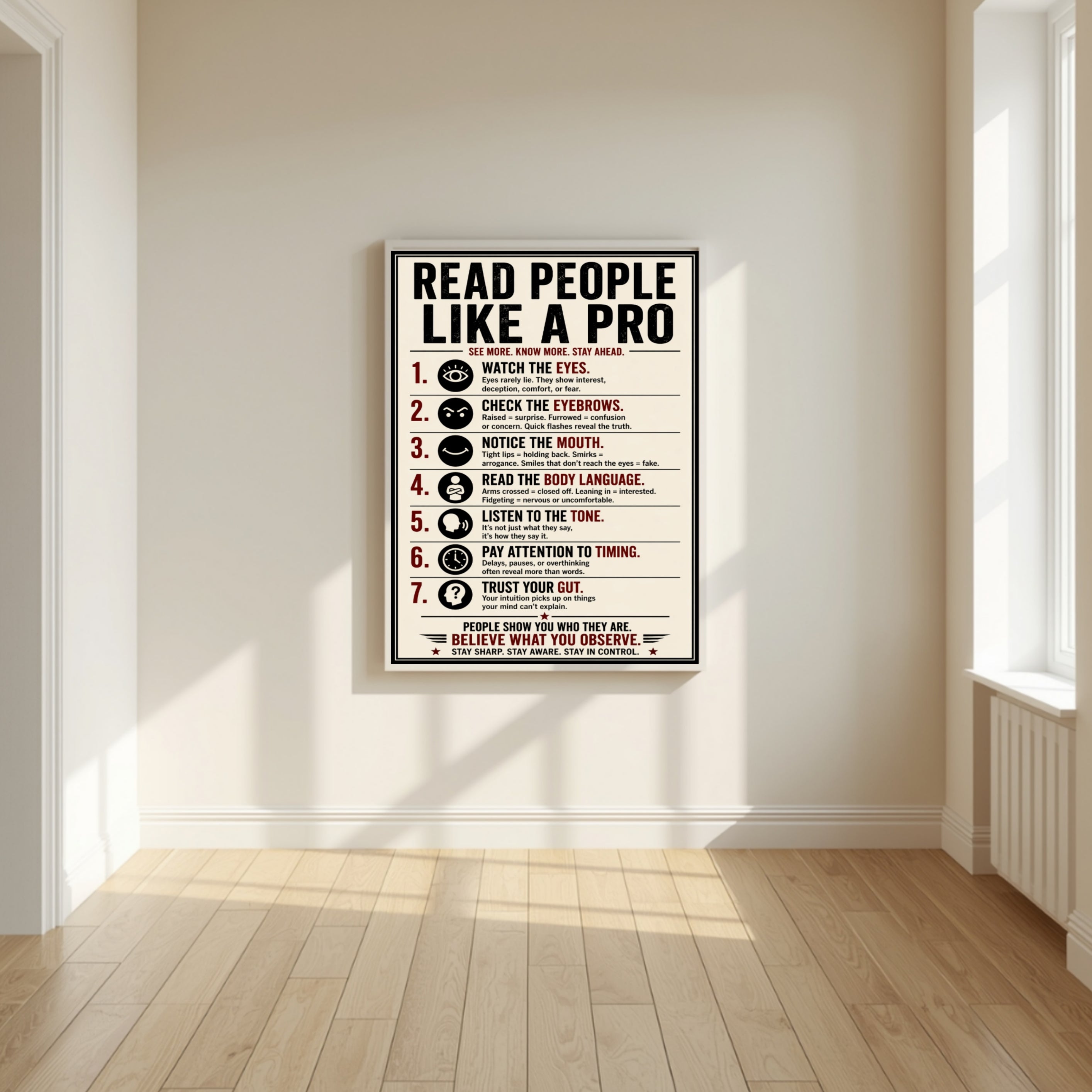 Read People Like A Pro Sign 13x19 Laminated Educational Poster Body Language Psychology Wall Art Self Awareness Mindset Sign
