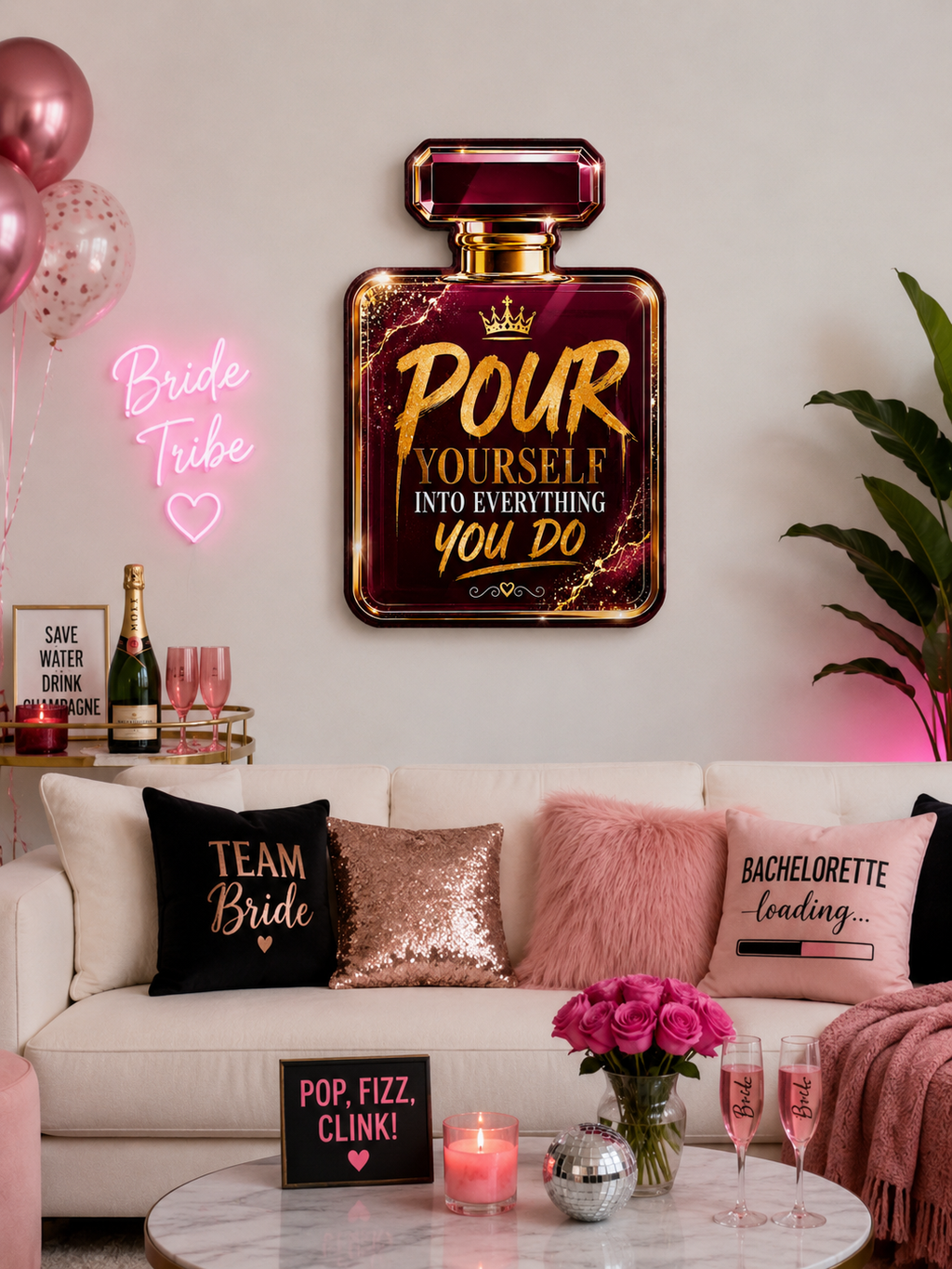Pour Yourself Into Everything You Do Wooden Wall Art | Motivational Perfume Bottle Sign