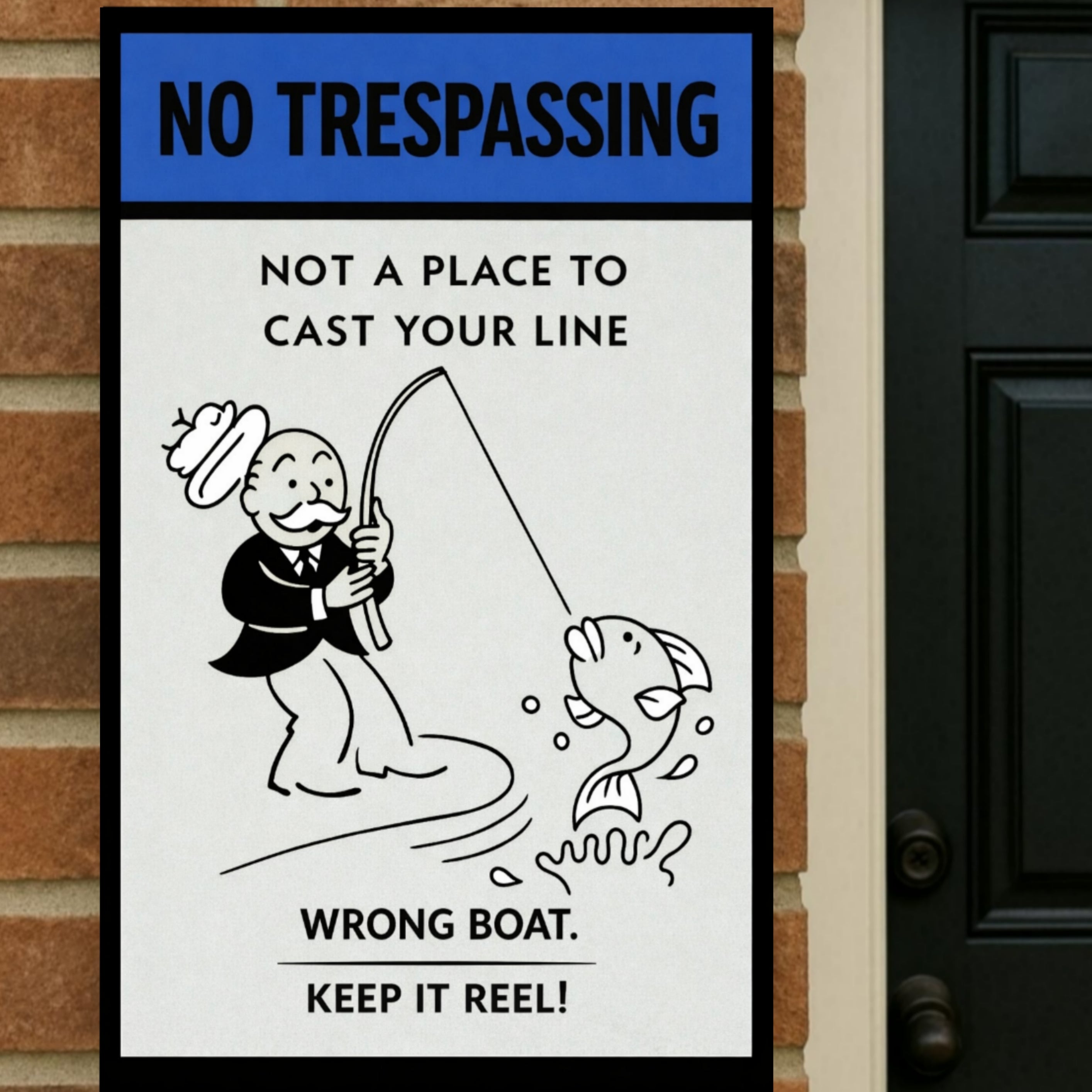 No Trespassing Fishing Sign Funny Keep It Reel Sign 13x19 Laminated Property Warning Sign Outdoor Home Security Decor