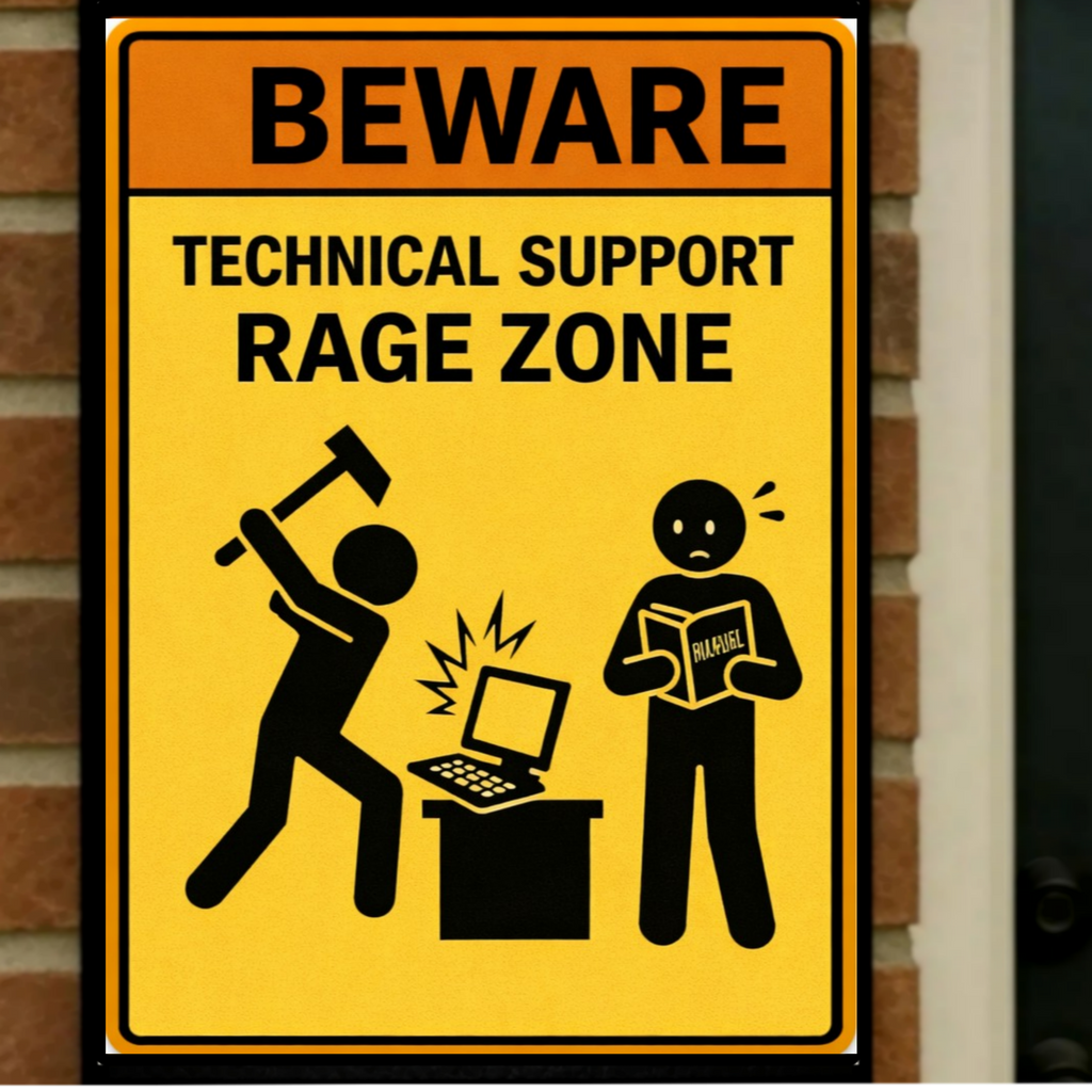 Technical Support Rage Zone Funny Beware Sign 13x19 Laminated Print IT Humor Office Decor Geek Gift Computer Nerd Wall Art
