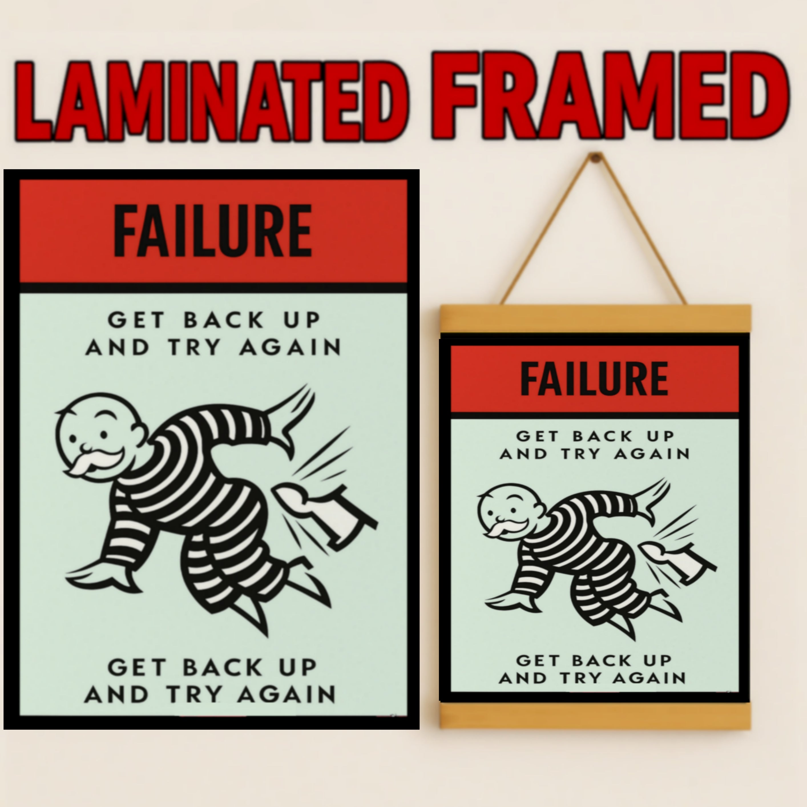 Failure Motivational Poster – Get Back Up and Try Again | Growth Mindset Wall Art 13x19in