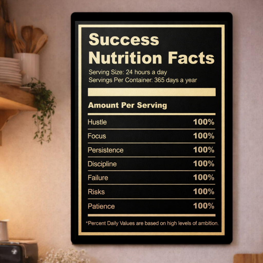Success Nutrition Facts Laminated Print– Entrepreneur Motivation Wall Art | Hustle Mindset Decor 13x19in