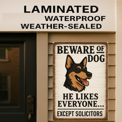 Beware of Dog No Soliciting Sign – Funny Door Warning Sign for Home 13x19in