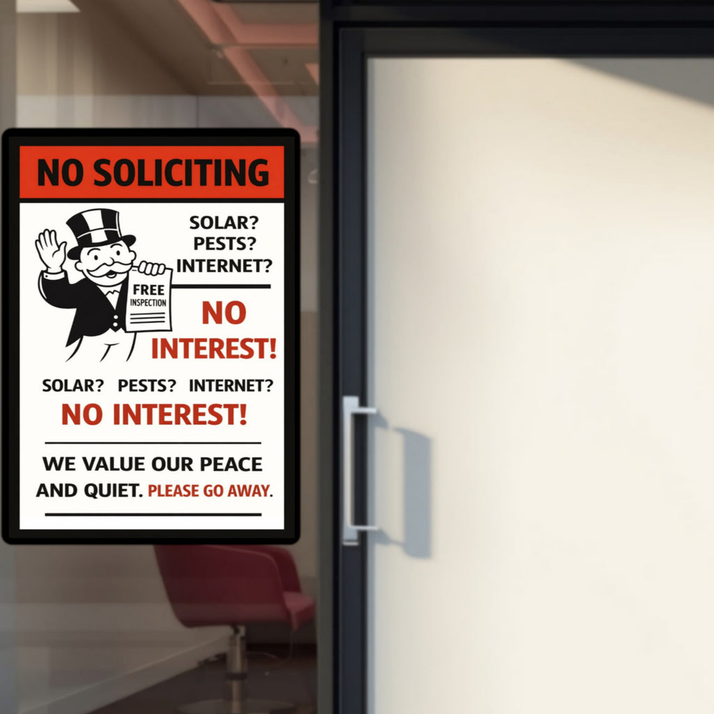 No Soliciting Sign No Interest We Value Our Peace And Quiet 13x19 Laminated Door Sign Funny No Salesmen Sign Home Decor