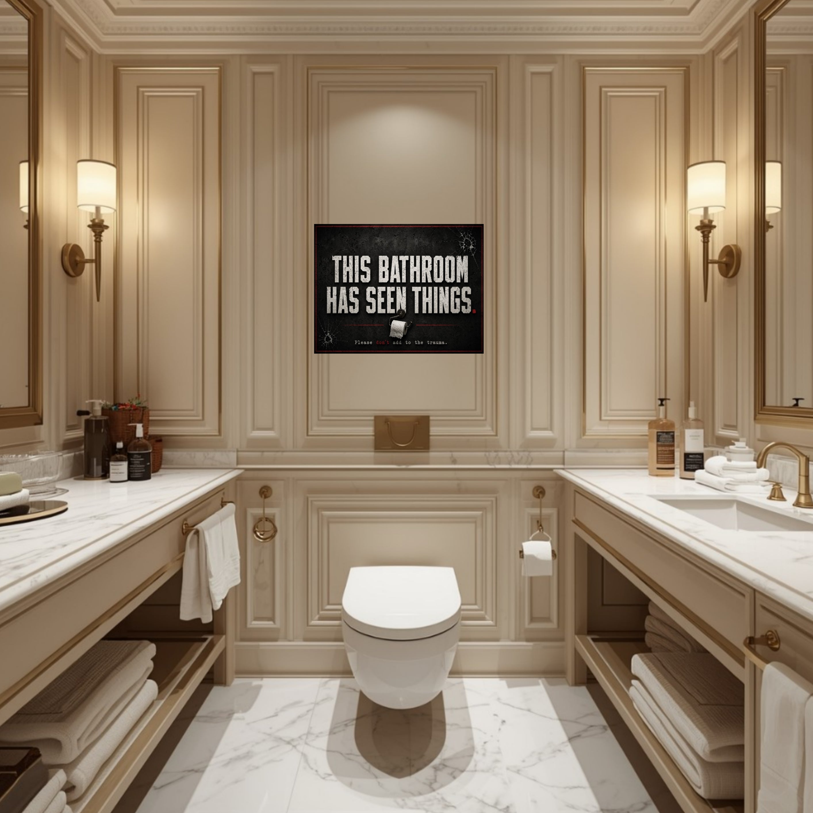 This Bathroom Has Seen Things Funny Bathroom Sign 13x19 Laminated Dark Humor Restroom Decor Gothic Bathroom Wall Art