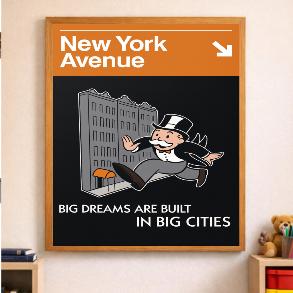 Monopoly Inspired Wall Art Set 13x19 Laminated Street Style Decor Park Place New York Avenue Modern Wall Art Set