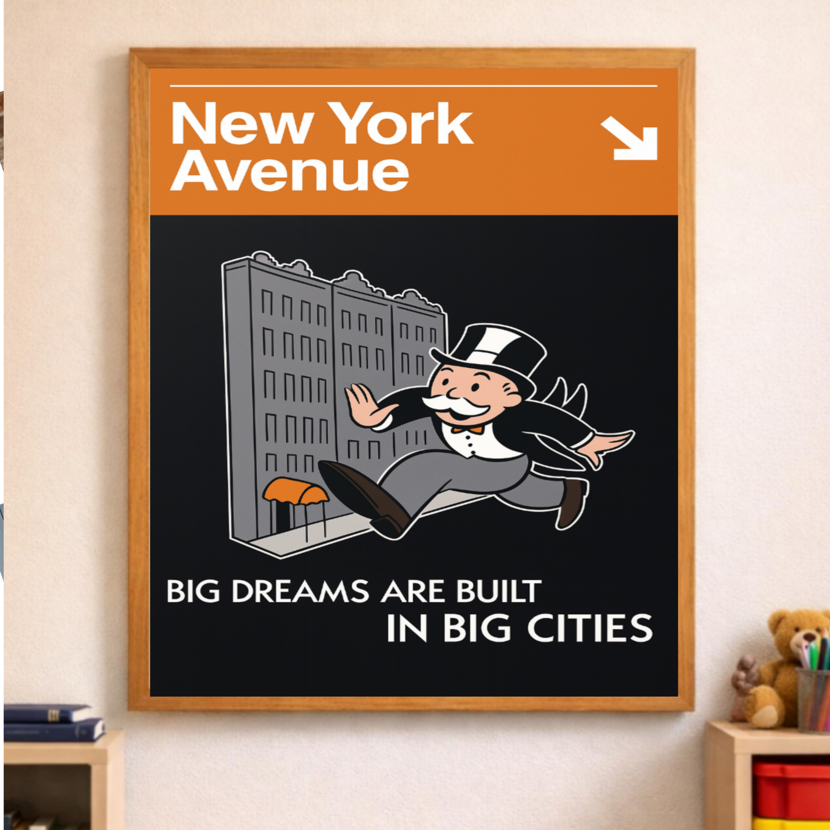 Monopoly Inspired Wall Art Set 13x19 Laminated Street Style Decor Park Place New York Avenue Modern Wall Art Set