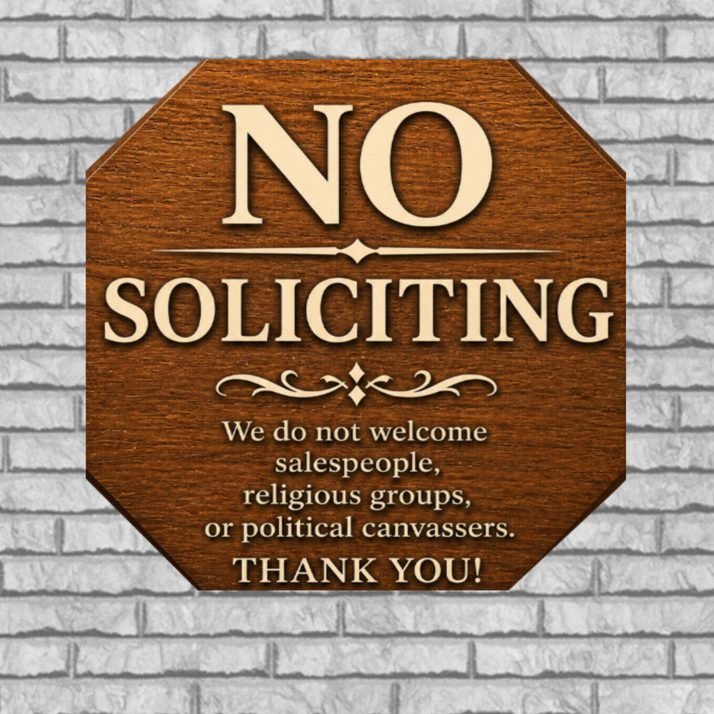 Real Wood No Soliciting Sign 12x12 Outdoor Wooden Door Sign Weather Sealed Front Porch Decor