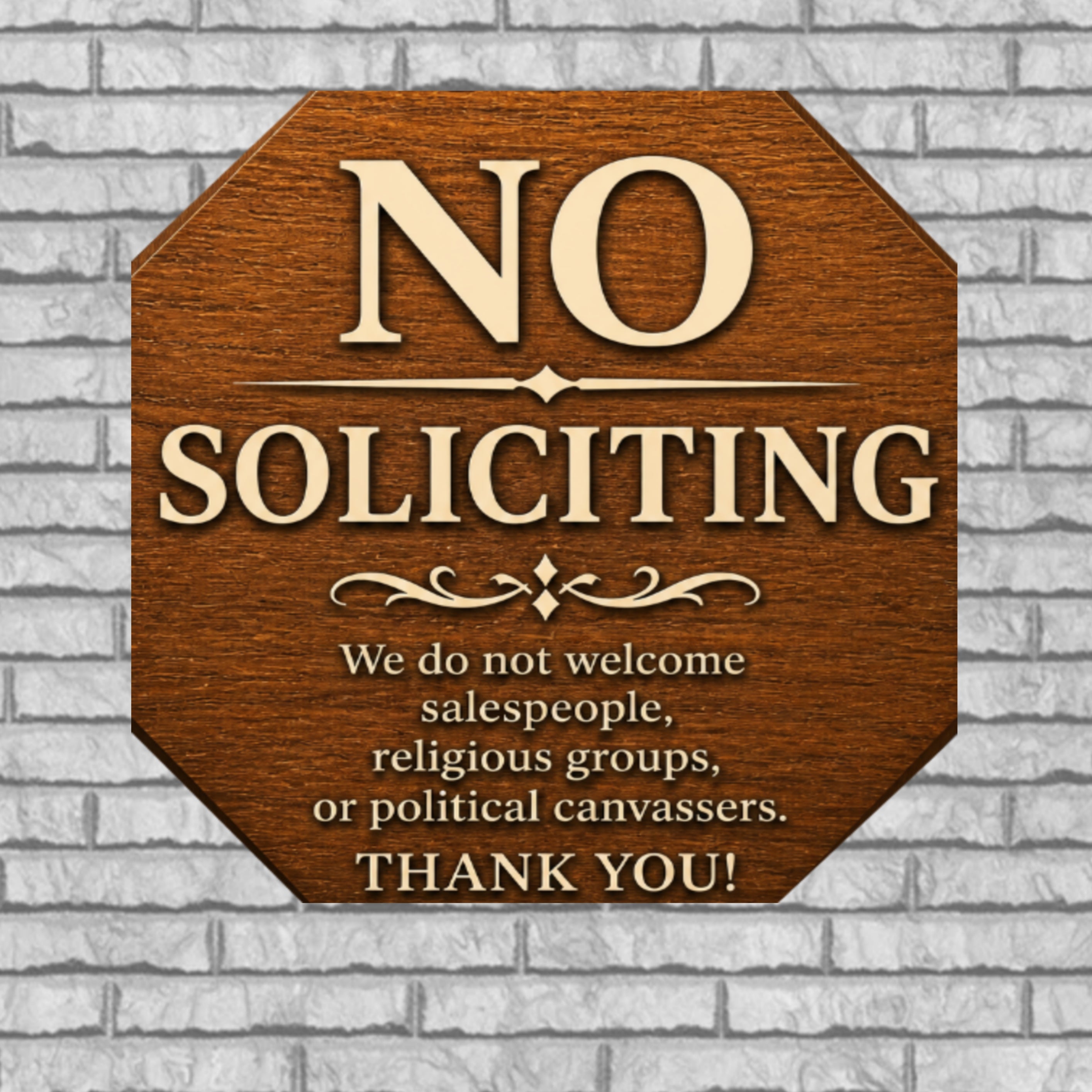 Real Wood No Soliciting Sign 12x12 Outdoor Wooden Door Sign Weather Sealed Front Porch Decor