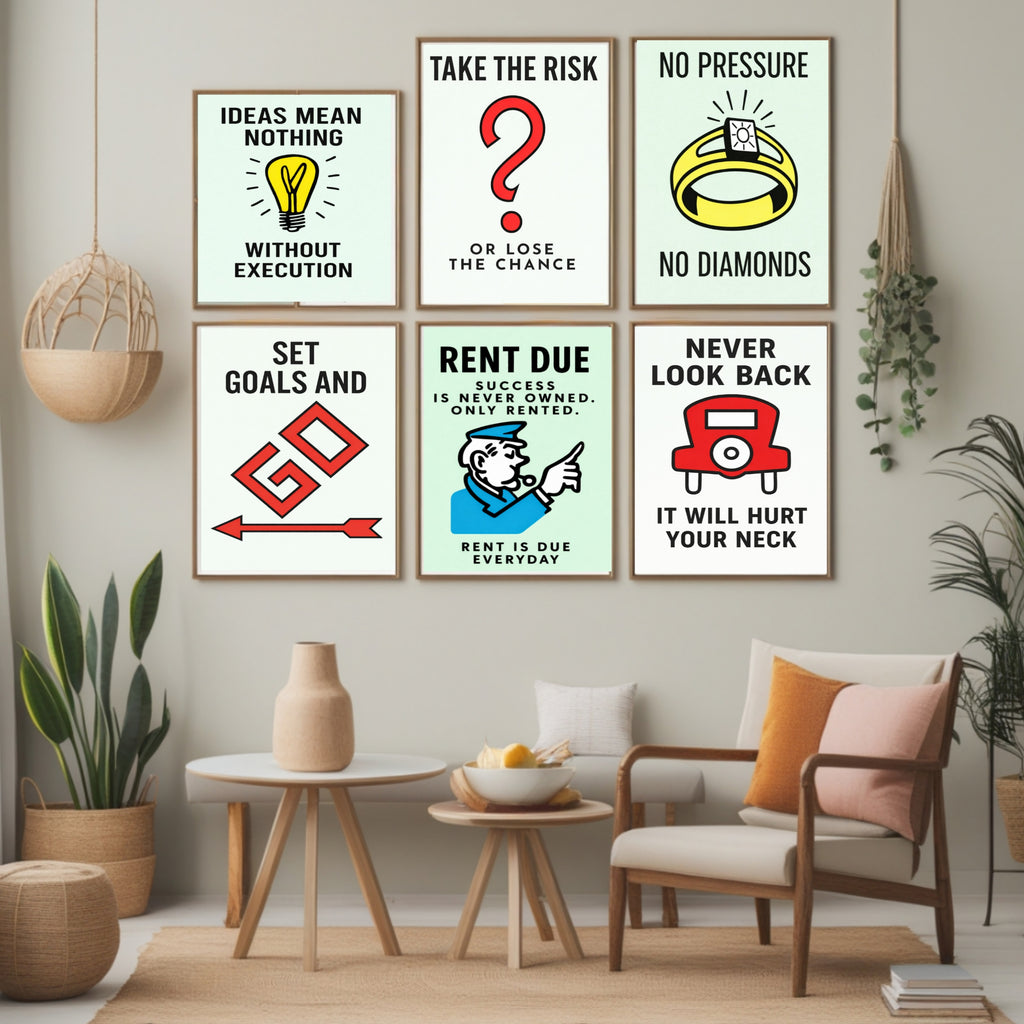 Never Look Back Motivational Monopoly Print – Success Mindset Wall Art 13x19in Laminated or Framed