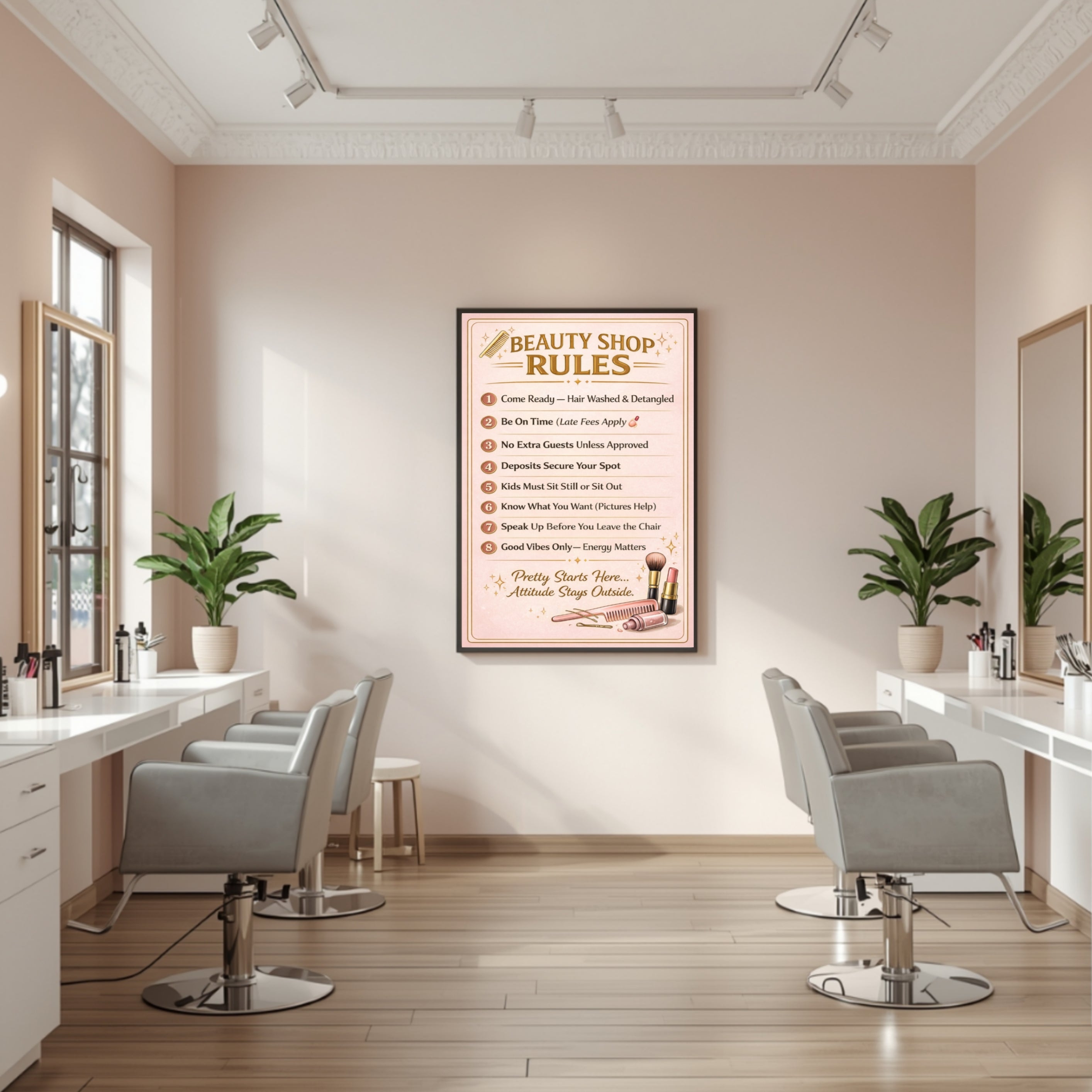 Beauty Shop Rules Sign Salon Policy Poster 13x19 Laminated Hair Salon Decor Professional Stylist Wall Art