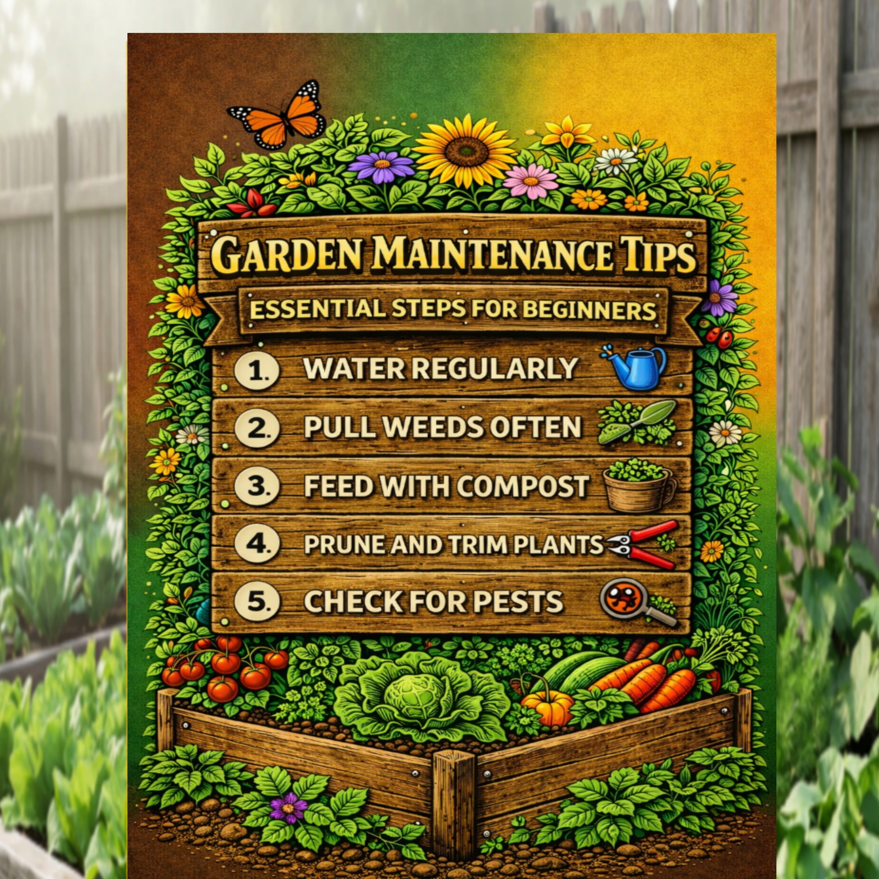 Garden Maintenance Tips Sign Beginner Gardening Poster 13x19 Laminated Garden Guide Outdoor Decor Vegetable Garden Sign