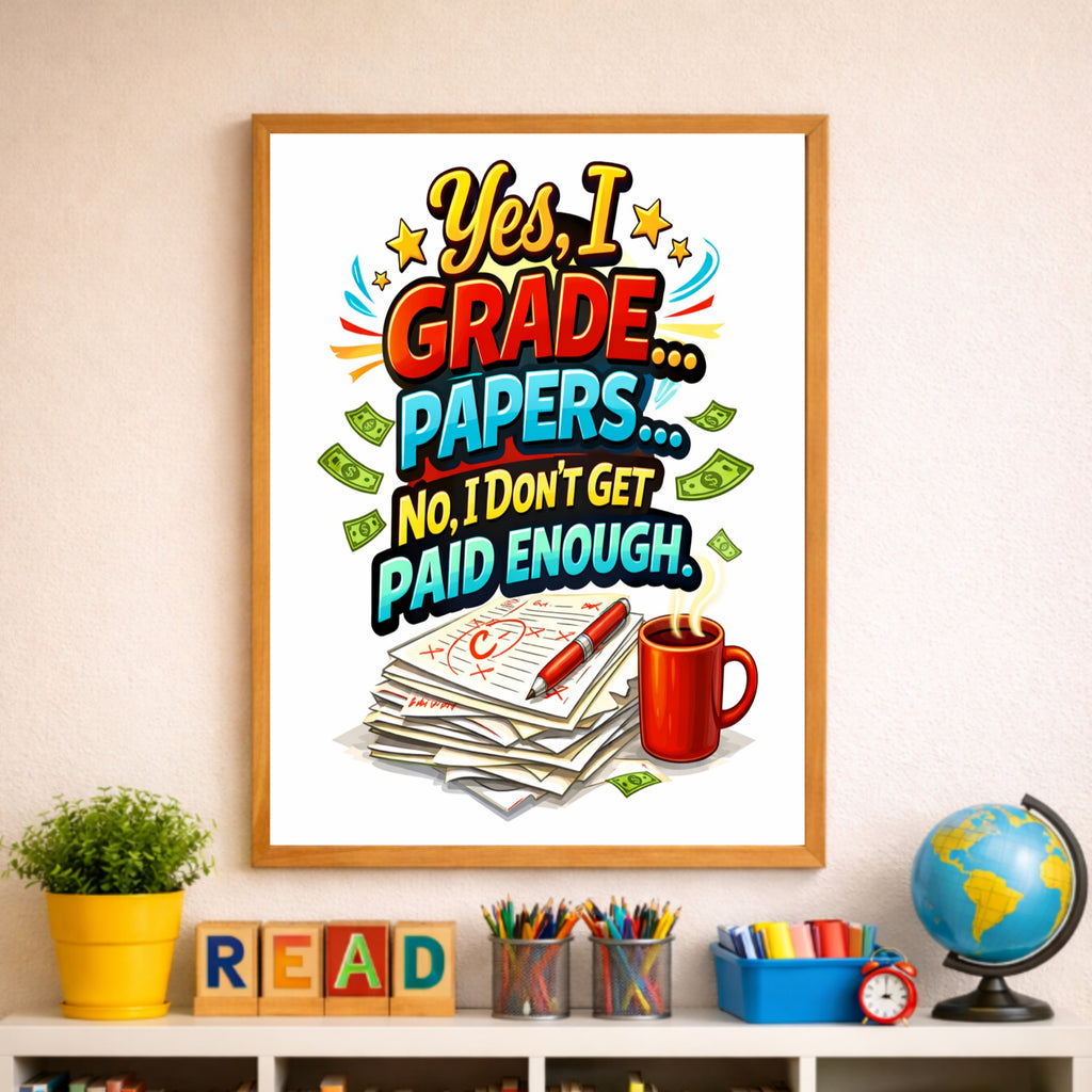 Funny Teacher Sign Grading Papers Humor Classroom Decor 13x19 Laminated Teacher Life Poster School Wall Art