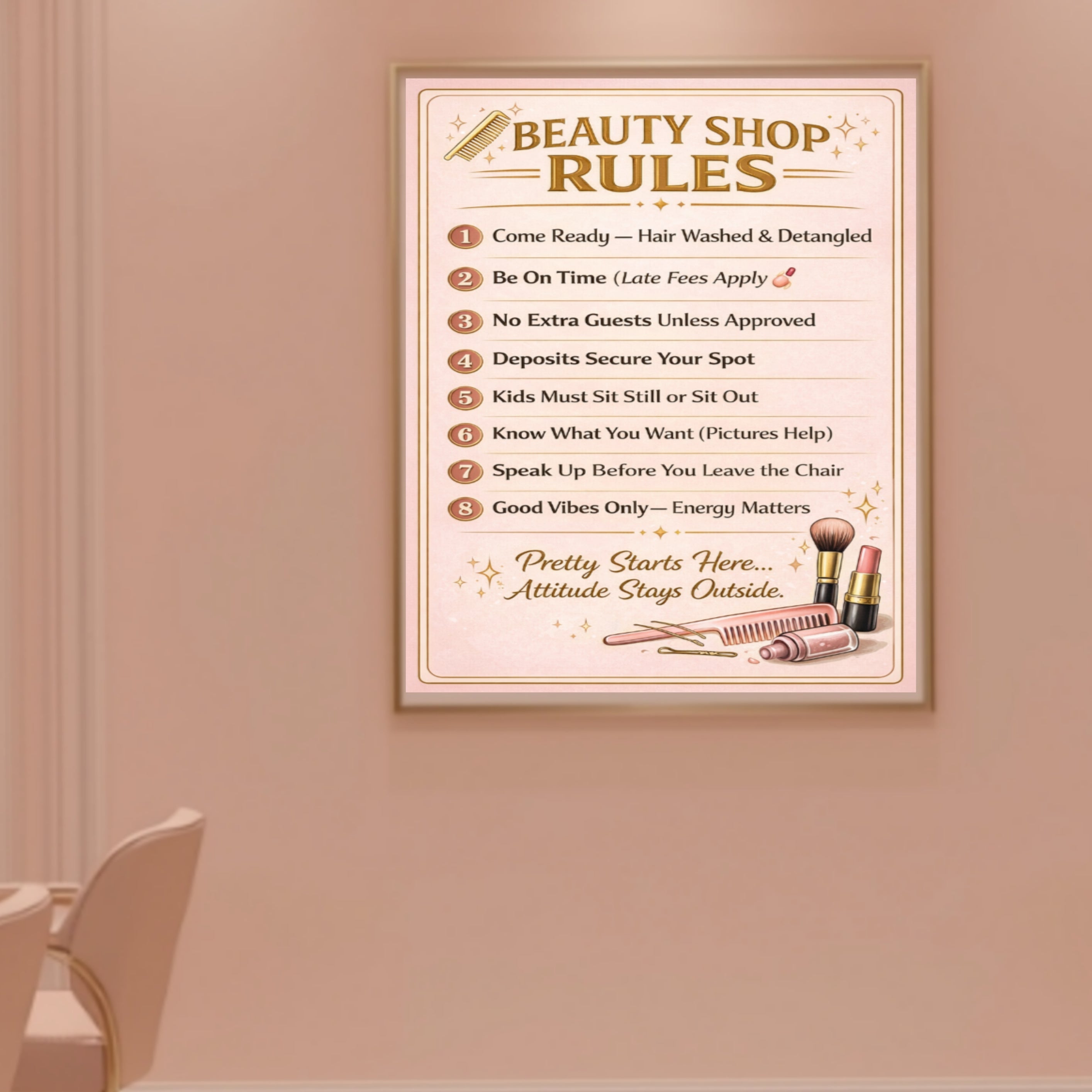 Beauty Shop Rules Sign Salon Policy Poster 13x19 Laminated Hair Salon Decor Professional Stylist Wall Art