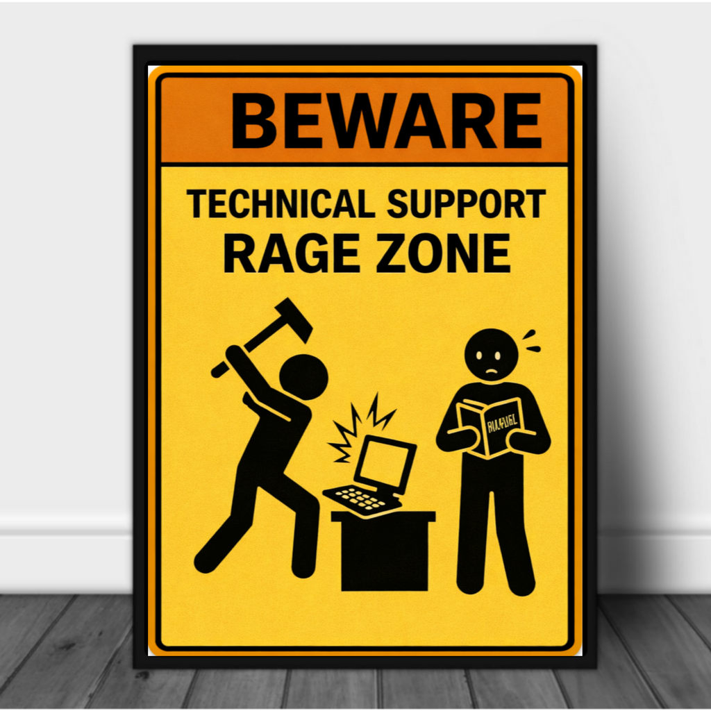 Technical Support Rage Zone Funny Beware Sign 13x19 Laminated Print IT Humor Office Decor Geek Gift Computer Nerd Wall Art