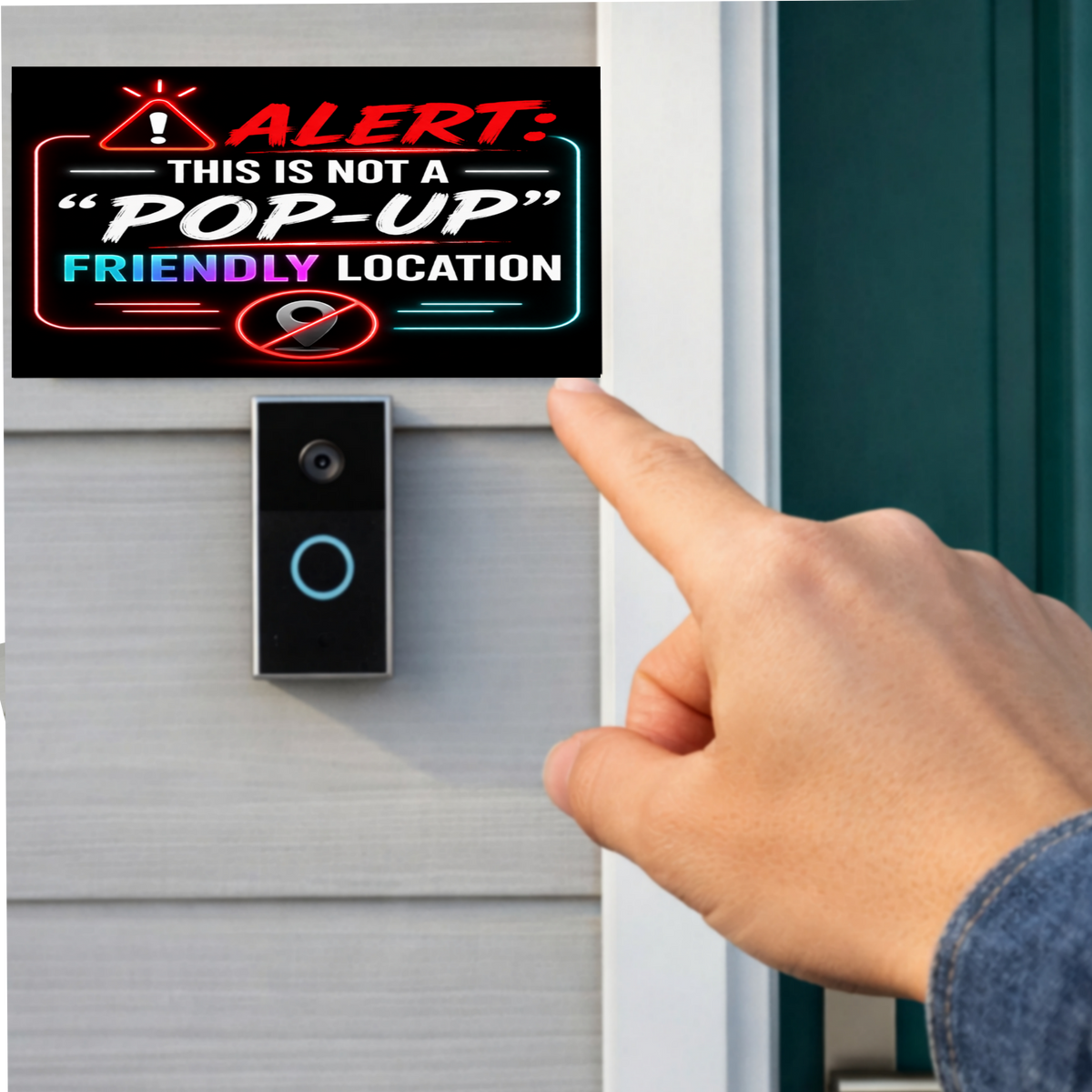 Alert Not A Pop Up Friendly Location Sign Funny No Soliciting Door Sign Modern Neon Style Decor 5x9in