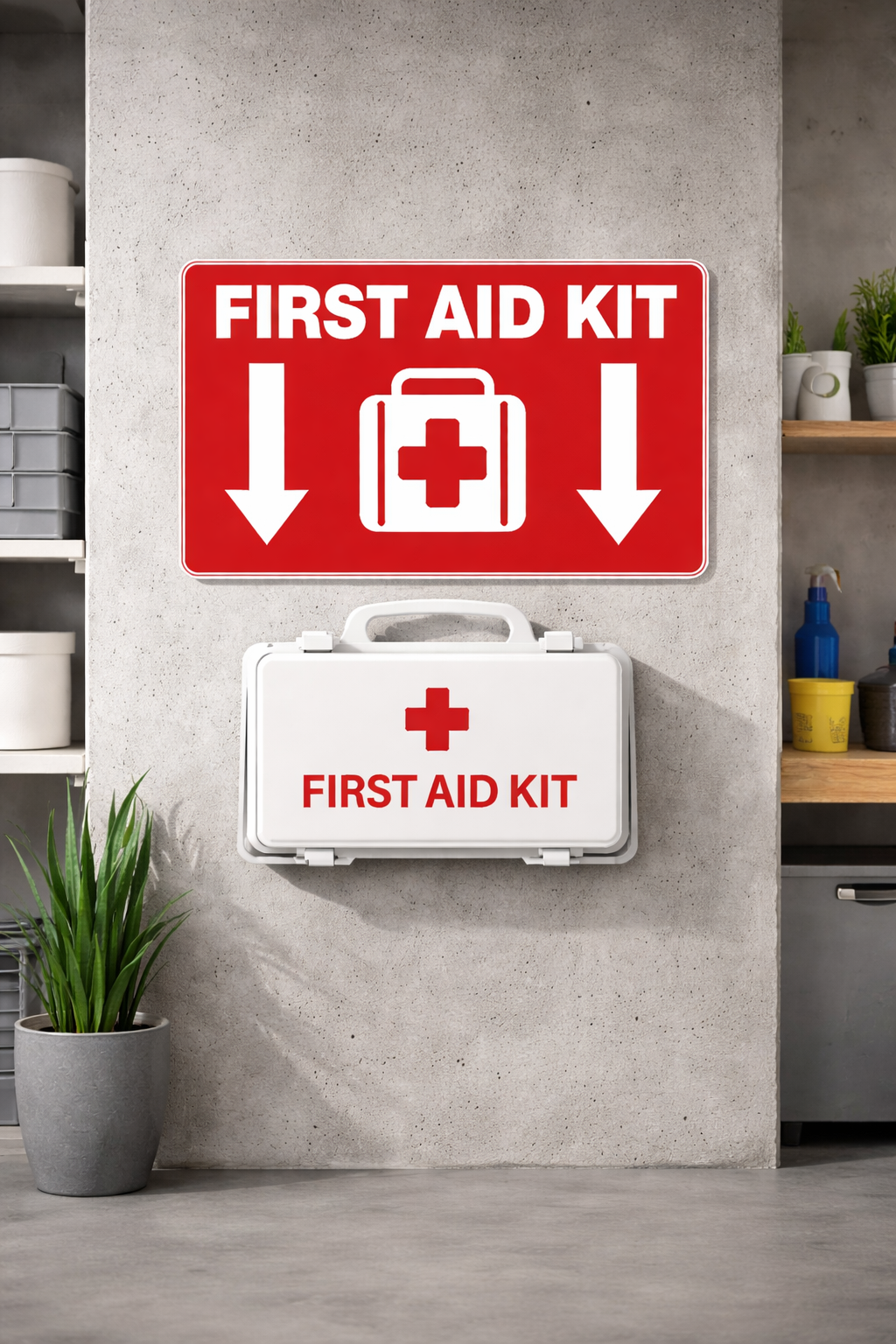 First Aid Kit Sign 12x12 – Emergency First Aid Location Sign, Safety Wall Sign, Laminated Front Aluminum Backing Weather Resistant