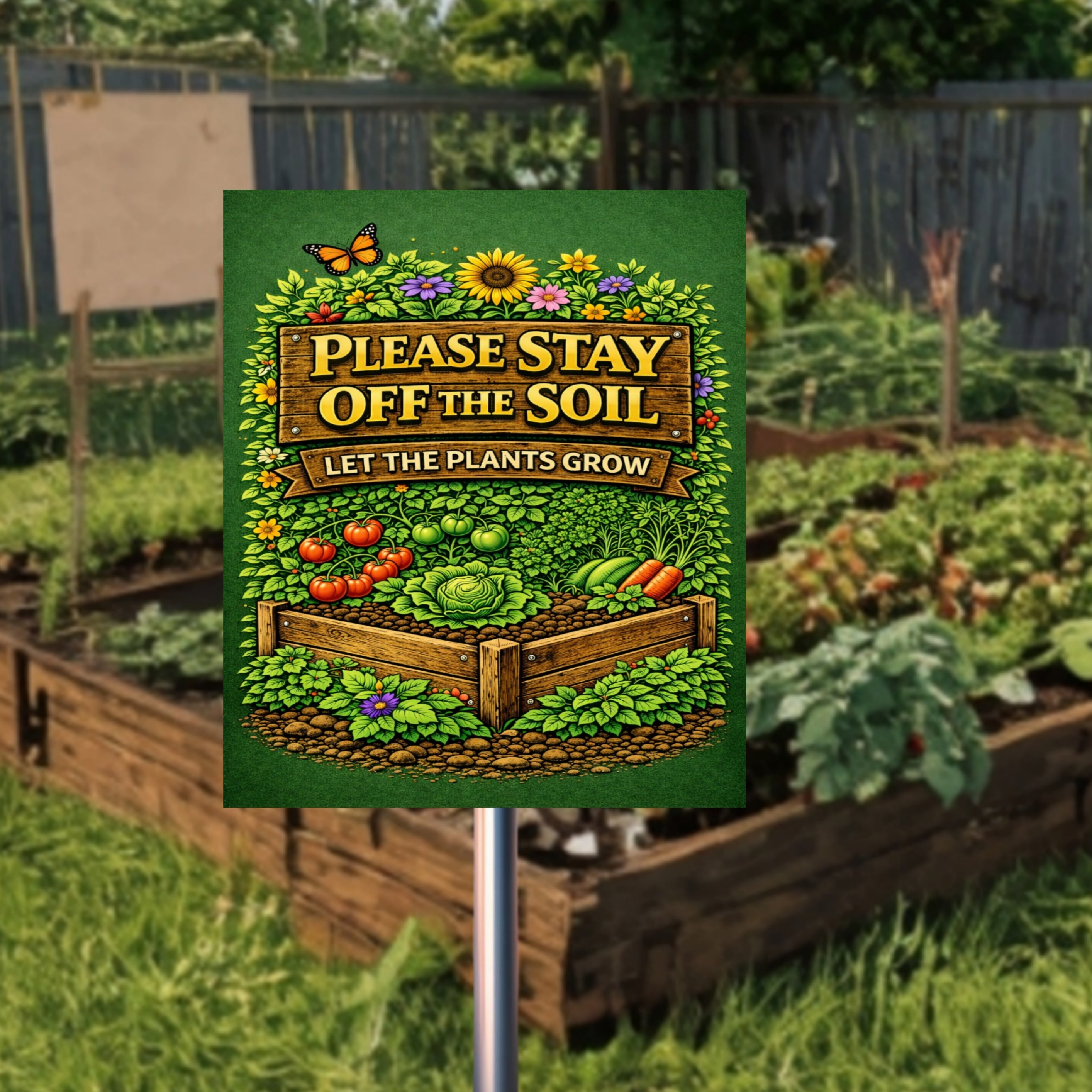 Stay Off The Soil Garden Sign Protect Plants Yard Sign 13x19 Laminated Outdoor Garden Decor Vegetable Garden Warning