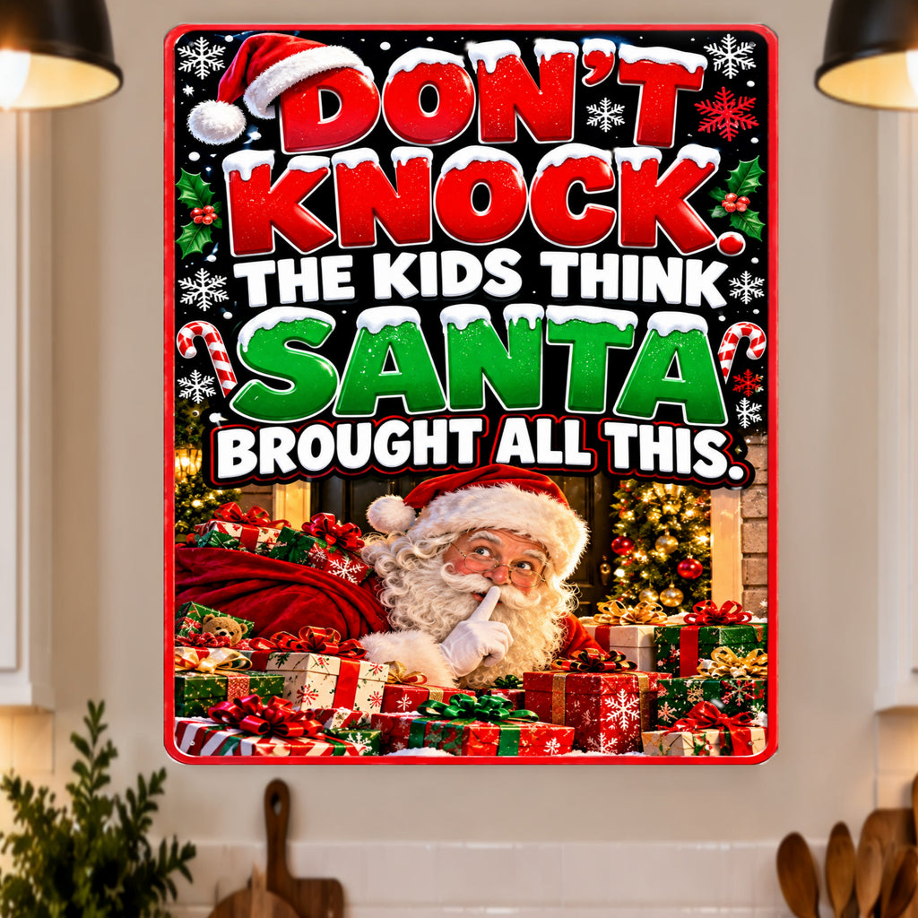 Funny Christmas Door Sign, Don’t Knock Santa 13x19 Laminated Holiday Home Decor