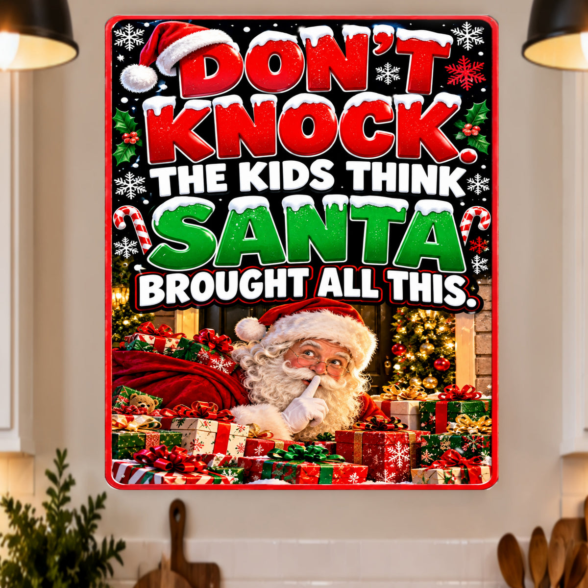 Funny Christmas Door Sign, Don’t Knock Santa 13x19 Laminated Holiday Home Decor