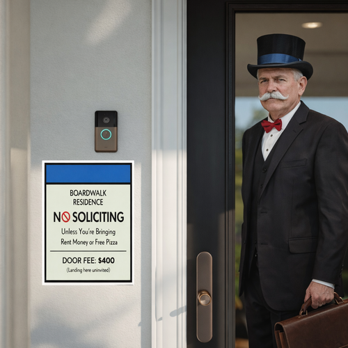 Boardwalk No Soliciting Sign – Funny Door Sign | “Unless You’re Bringing Rent or Pizza” | Modern Home Entry Decor