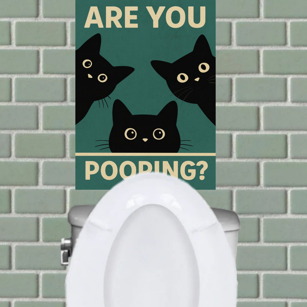 Are You Pooping? Funny Cat Bathroom Sign – Humor Wall Decor for Restroom or Guest Bathroom 13x19in