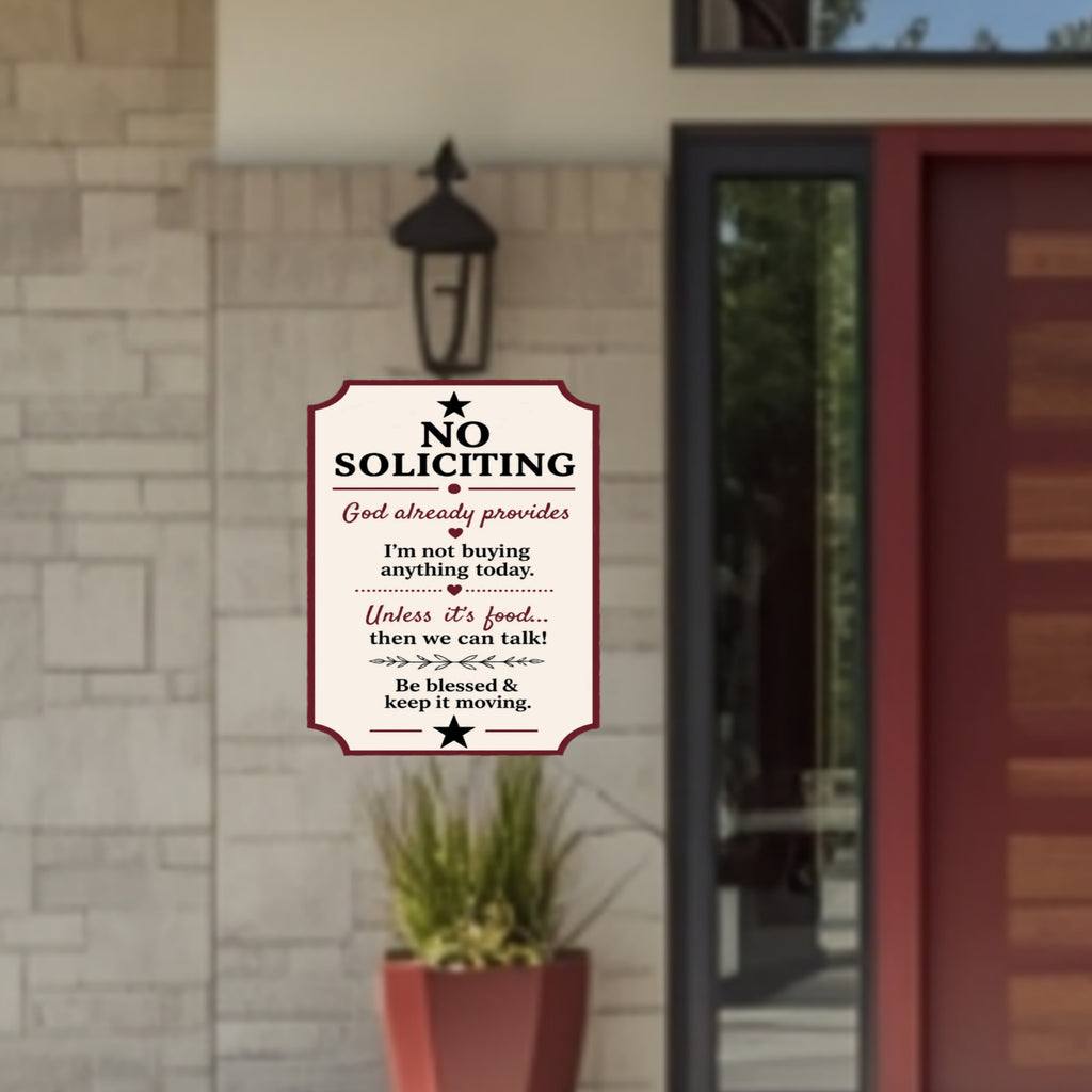 No Soliciting Wooden Sign | Funny Christian Door Decor | Handcrafted Weather Sealed Wall Sign