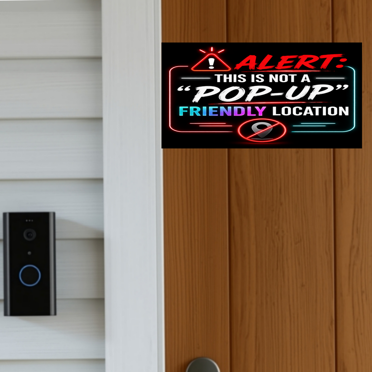 Alert Not A Pop Up Friendly Location Sign Funny No Soliciting Door Sign Modern Neon Style Decor 5x9in