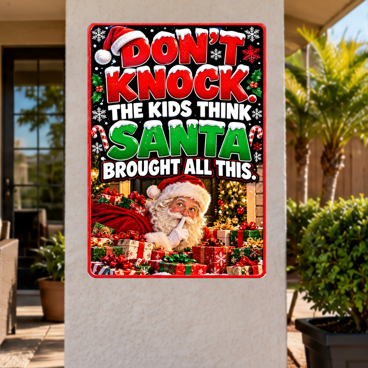 Funny Christmas Door Sign, Don’t Knock Santa 13x19 Laminated Holiday Home Decor